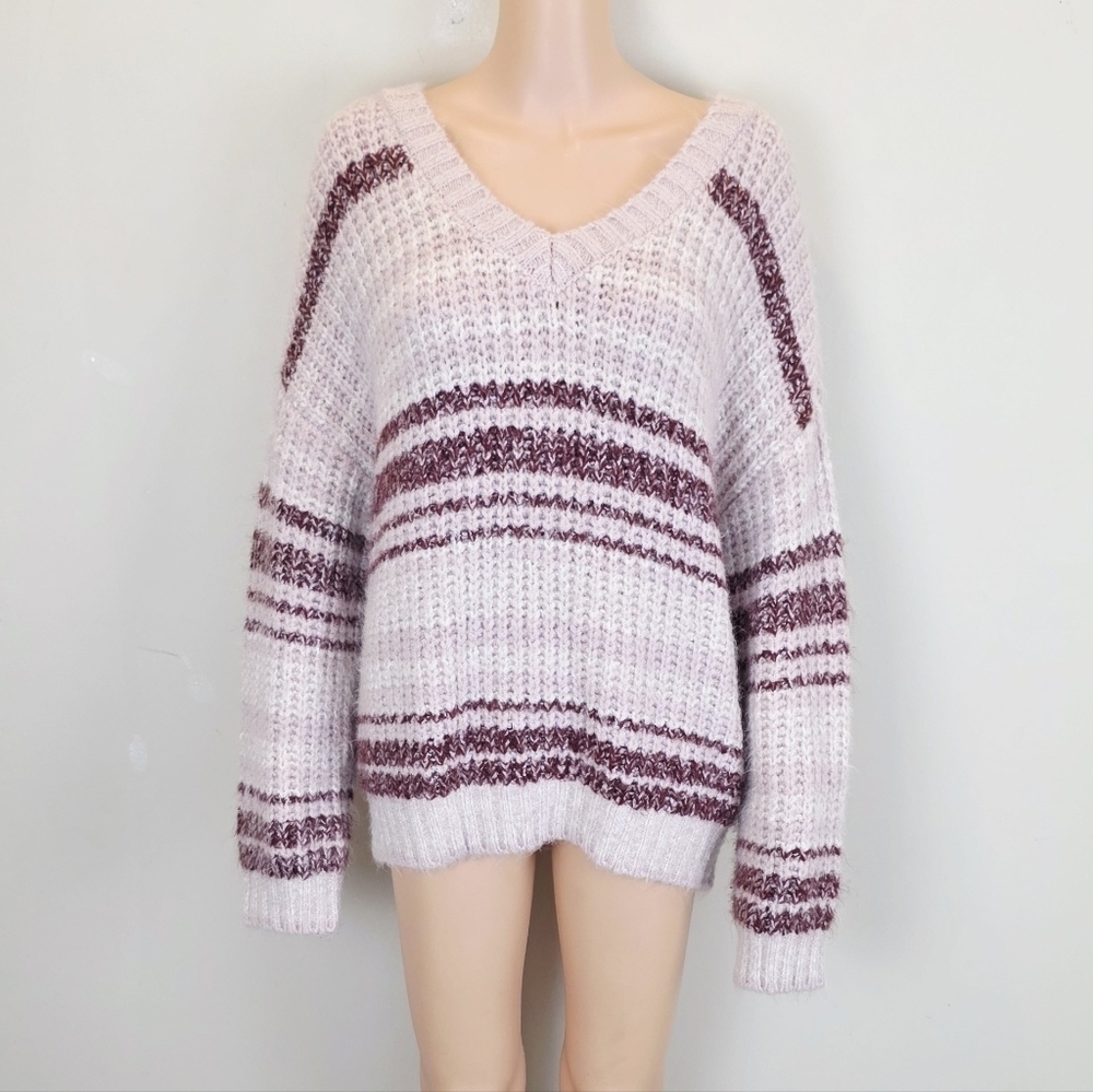 Wonderly Striped V-Neck Long Sleeve Knitted Sweater